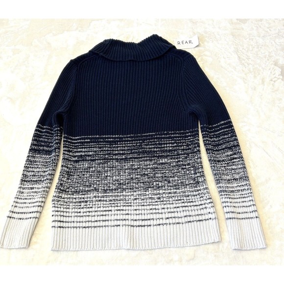 Chico's Women Cable Knit Cowel Neck Sweater Size 2 Large Blue Cotton Blend - Picture 2 of 6